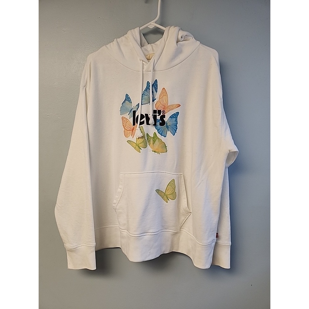 LEVI'S Women's Plus‎ 2X White Dreamy Butterfly Logo Graphic Pullover Hoodie
